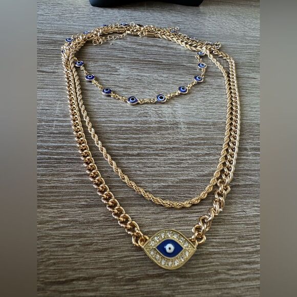Gold Evil Eye Necklace Set A1409 - Picture 4 of 5